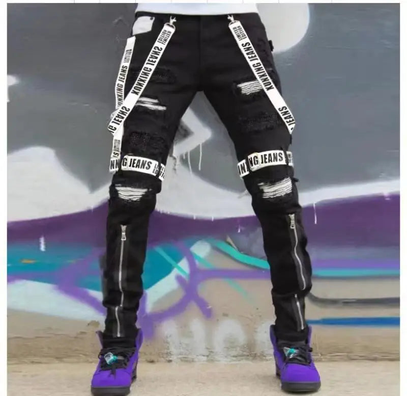 FREEME™ Men's Ripped Camo Color Block Jeans - Slim Fit Straight Leg Overalls
