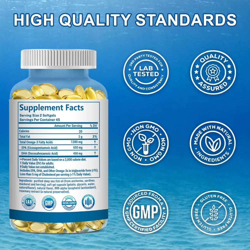 FREEME™ Omega-3 Fish Oil Supplement - 90 Capsules Rich in EPA & DHA for Whole Body Wellness