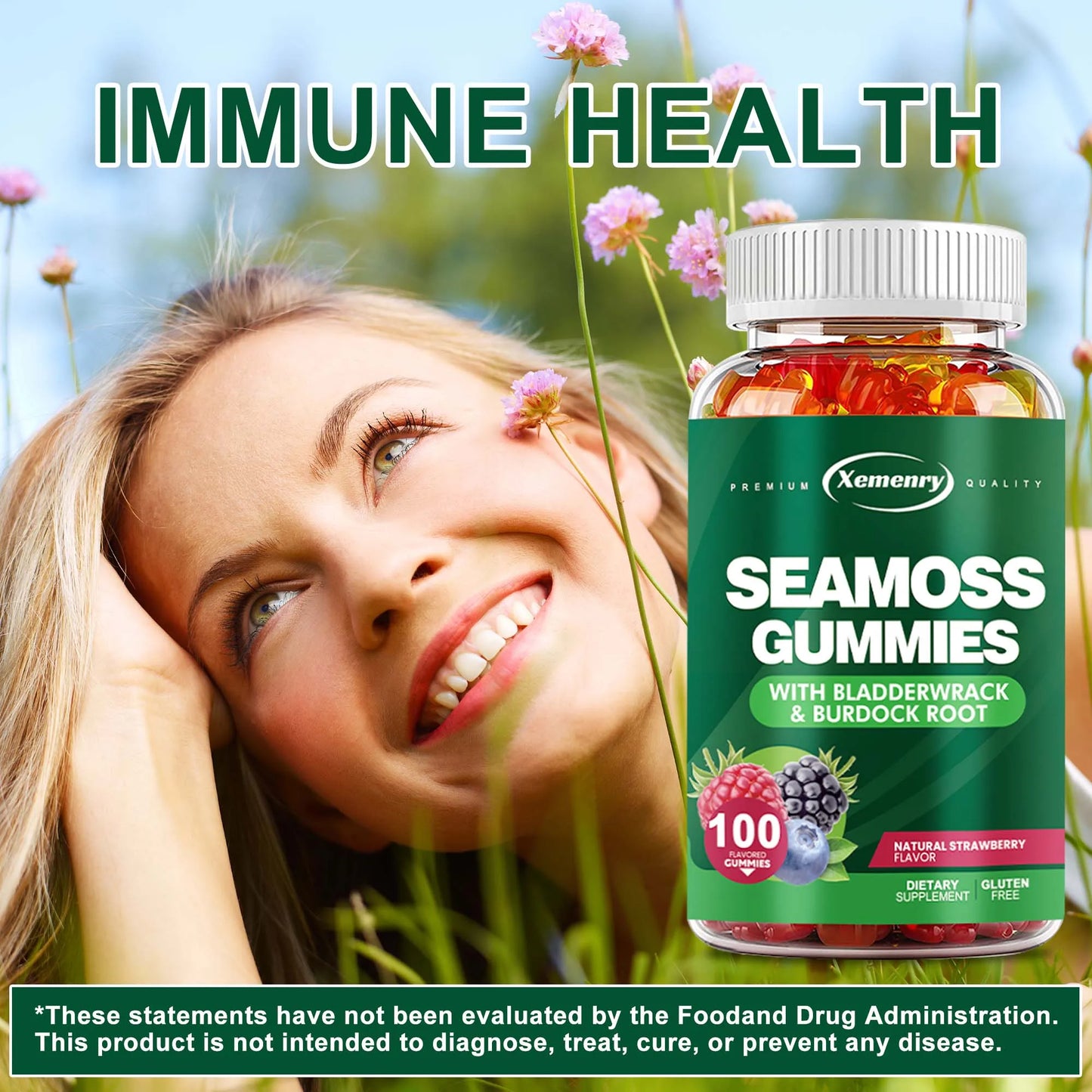 FREEME™ SEAMOSS - Contains Burdock Root and Bladderwrack Seaweed To Enhance Intestinal Health and Immunity - 100 Gummies