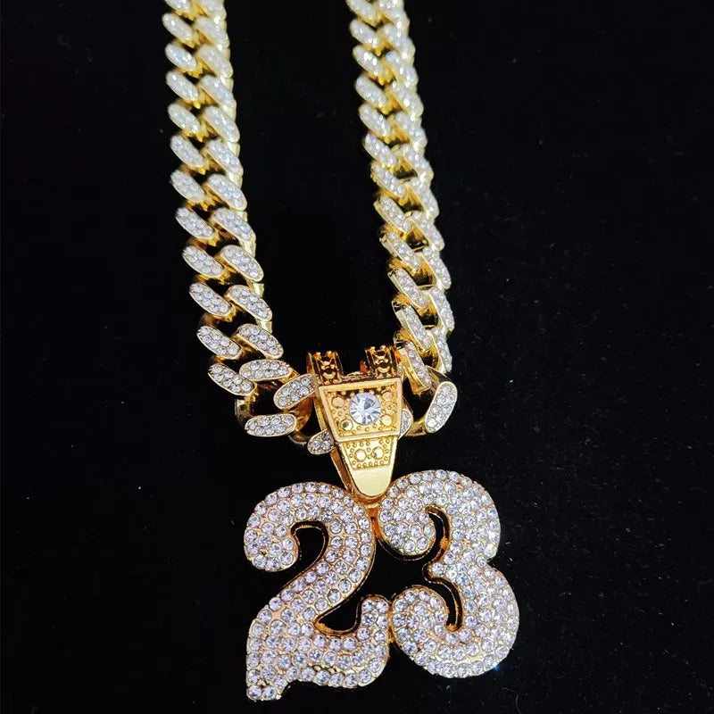 FREEME™ Hip Hop Number 23 Iced Out Pendant Necklace - Crystal Cuban Chain Unisex Jewelry
