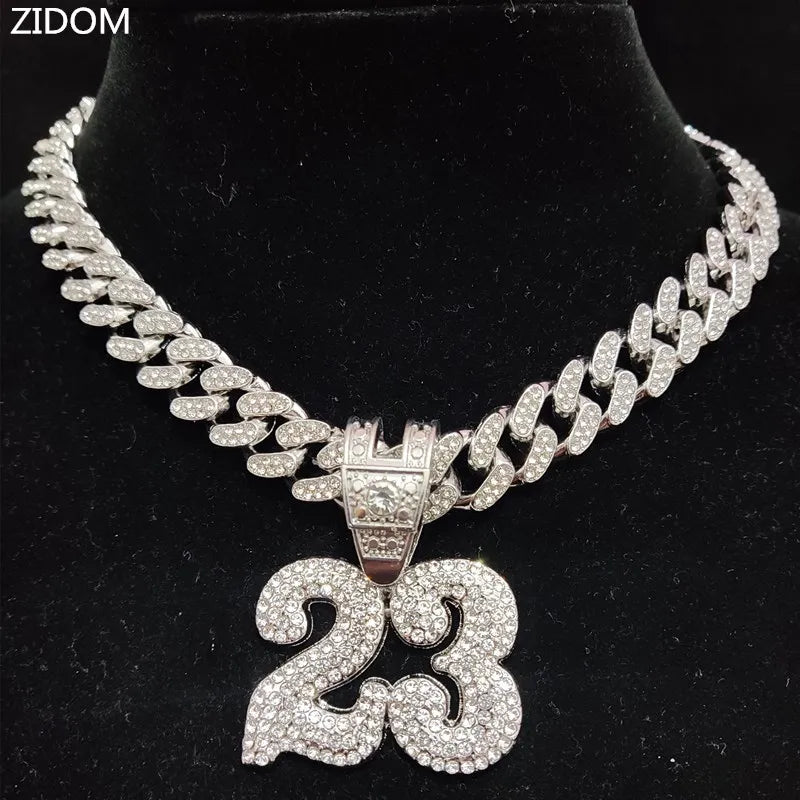 FREEME™ Hip Hop Number 23 Iced Out Pendant Necklace - Crystal Cuban Chain Unisex Jewelry