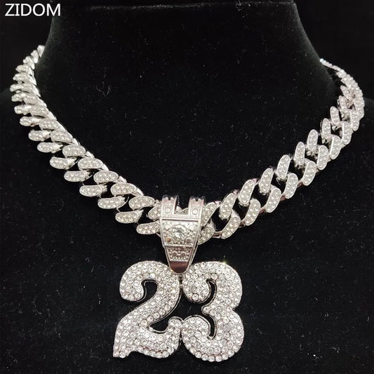 FREEME™ Hip Hop Number 23 Iced Out Pendant Necklace - Crystal Cuban Chain Unisex Jewelry