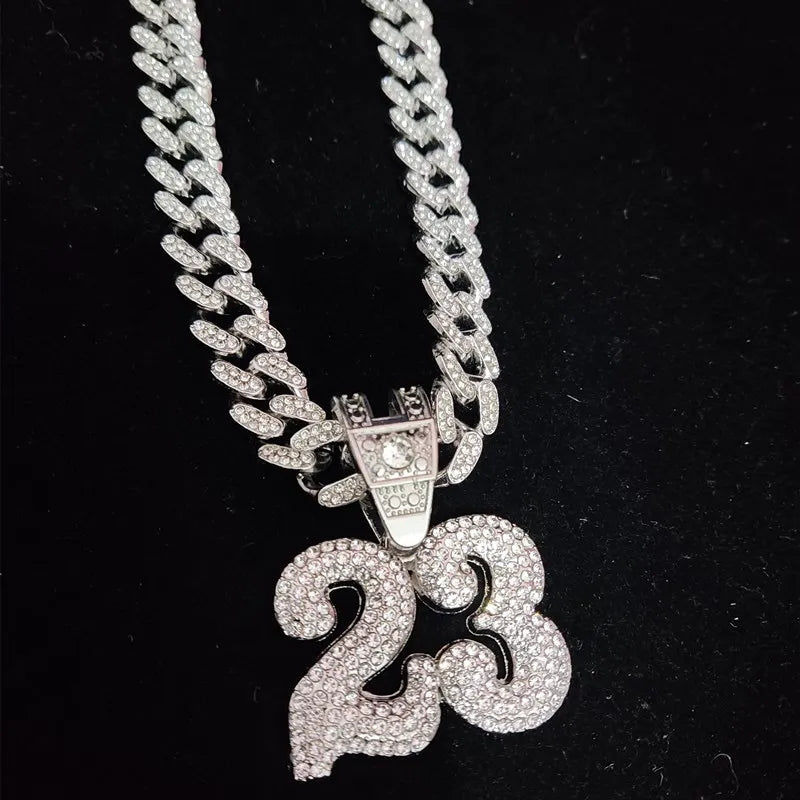 FREEME™ Hip Hop Number 23 Iced Out Pendant Necklace - Crystal Cuban Chain Unisex Jewelry