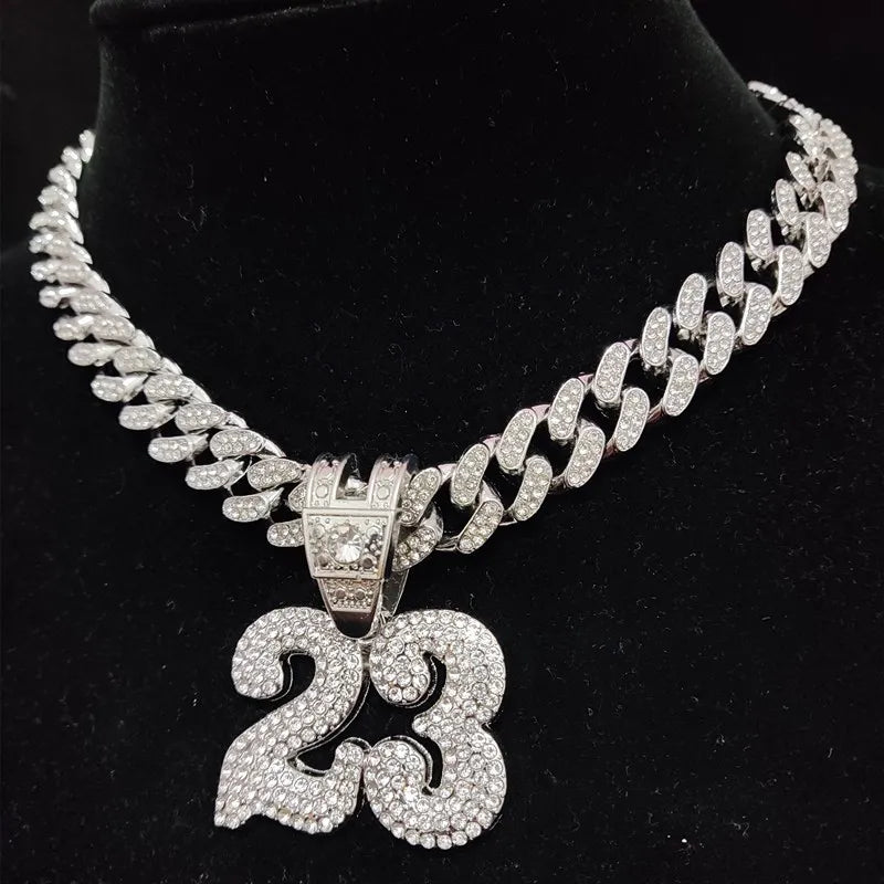 FREEME™ Hip Hop Number 23 Iced Out Pendant Necklace - Crystal Cuban Chain Unisex Jewelry
