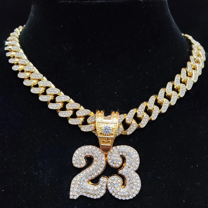 FREEME™ Hip Hop Number 23 Iced Out Pendant Necklace - Crystal Cuban Chain Unisex Jewelry