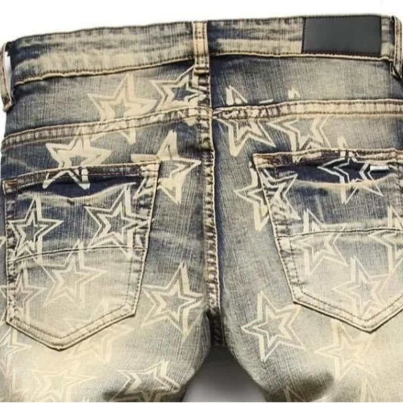 FREEME™ Men's Retro Distressed Patch Slim Fit Jeans - High Street Streetwear Denim