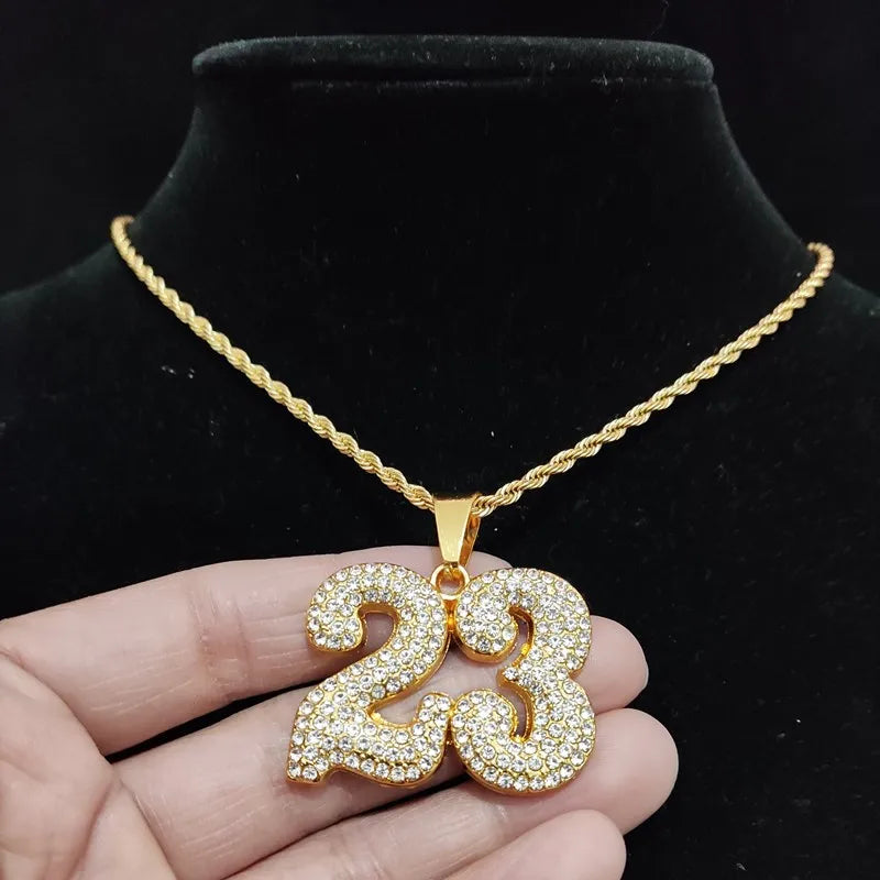 FREEME™ Hip Hop Number 23 Iced Out Pendant Necklace - Crystal Cuban Chain Unisex Jewelry