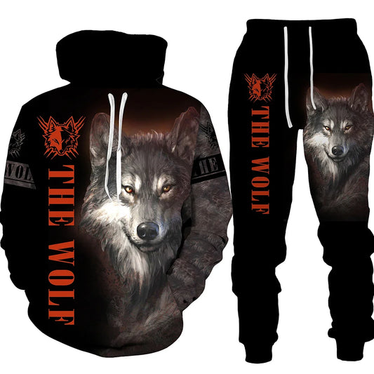 FREEME™ Wolf 3D Tracksuit - Animal Spirit Hoodie & Pants Set | Streetwear