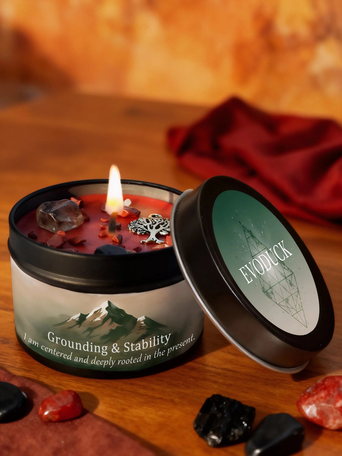 FREEME™ Vetiver & Cedarwood Crystal Candle - 3oz Grounding Scented Candle with Crystals