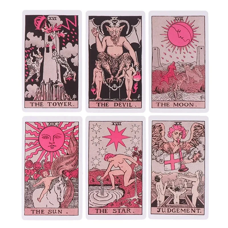 FREEME™ Pink Rider Waite Tarot Card Deck - Beginner Divination & Fortune Telling Set