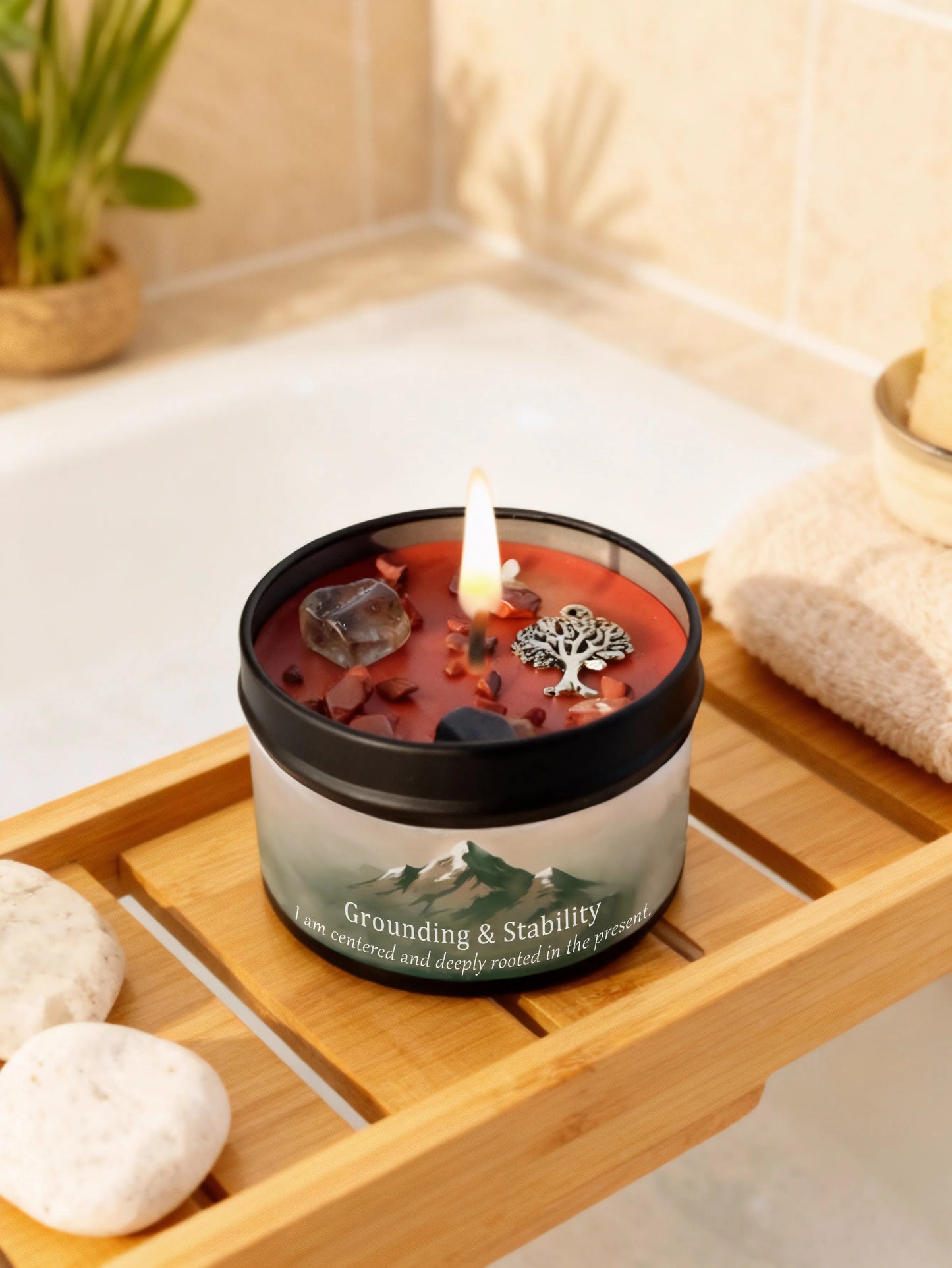FREEME™ Vetiver & Cedarwood Crystal Candle - 3oz Grounding Scented Candle with Crystals