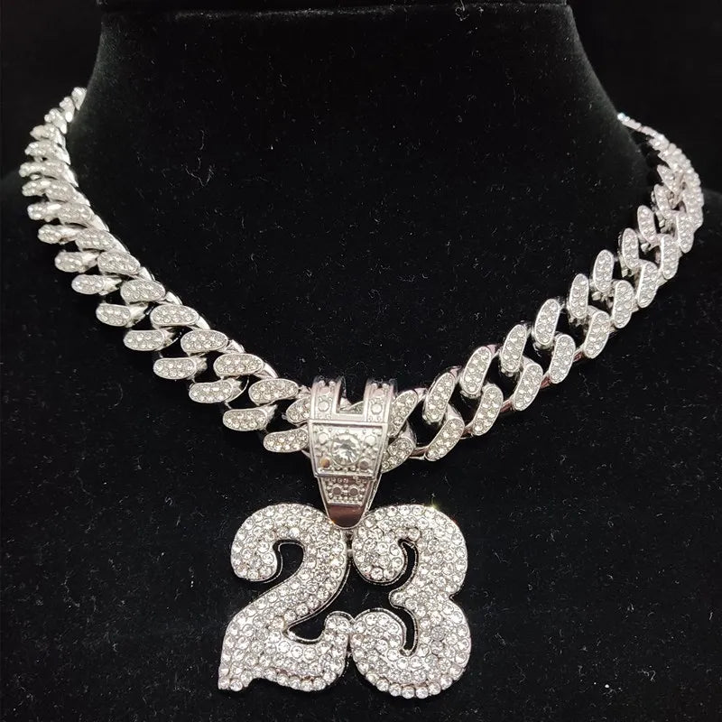FREEME™ Hip Hop Number 23 Iced Out Pendant Necklace - Crystal Cuban Chain Unisex Jewelry