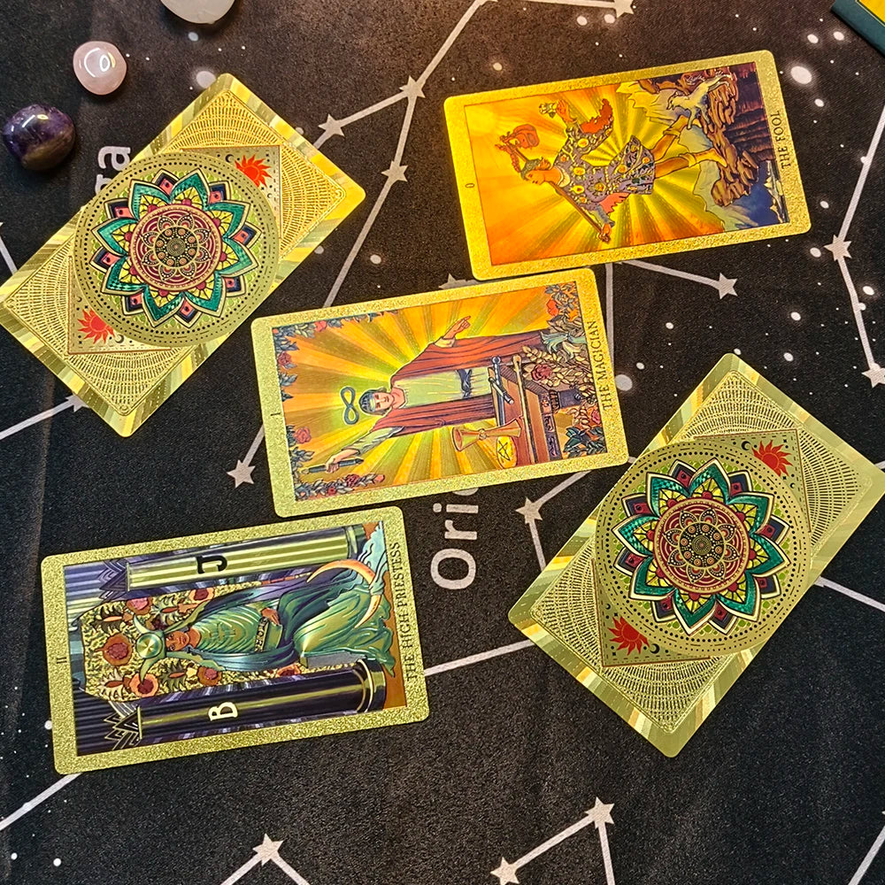 FREEME™ Gold Tarot Card Deck with Booklet - Waterproof Astrology Oracle Divination Set
