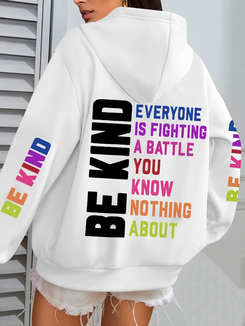 FREEME™ Be Kind Hoodie - Letter Print Fleece | Positive Vibes Streetwear