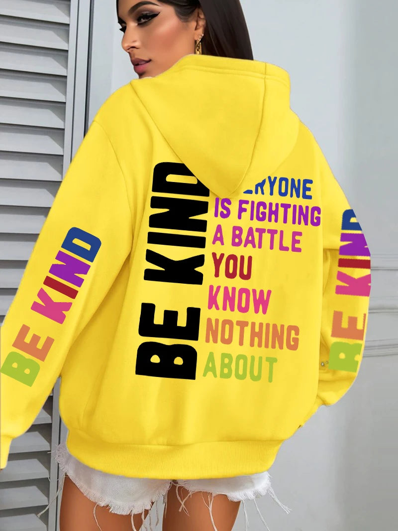 FREEME™ Be Kind Hoodie - Letter Print Fleece | Positive Vibes Streetwear