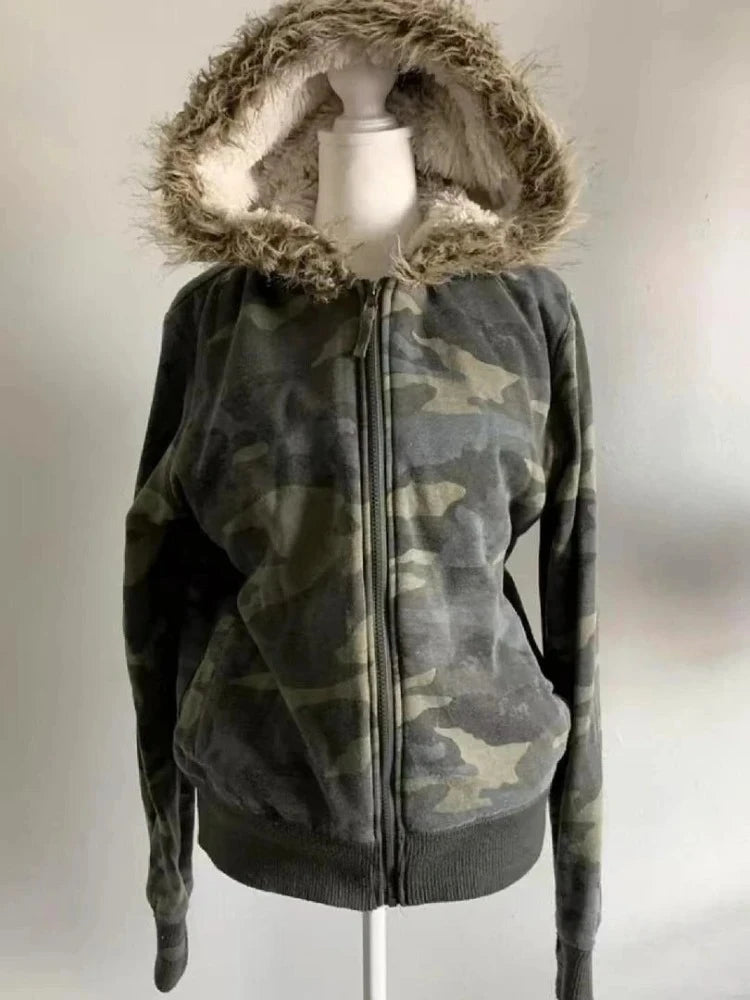 FREEME™ Grey Faux Fur Zipper Jacket - Y2K Vintage Hoodie | Slim Waist