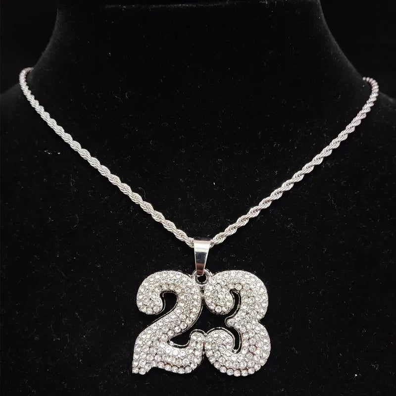 FREEME™ Hip Hop Number 23 Iced Out Pendant Necklace - Crystal Cuban Chain Unisex Jewelry