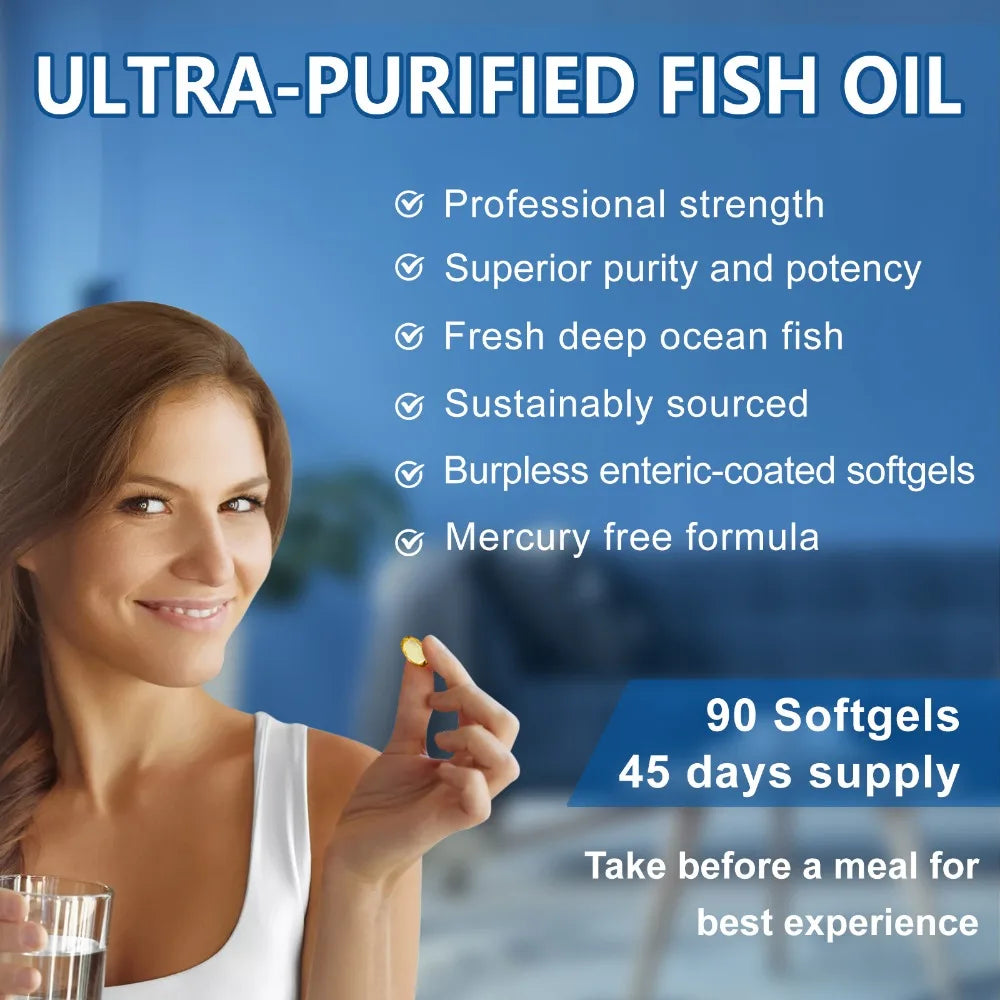 FREEME™ Omega-3 Fish Oil Supplement - 90 Capsules Rich in EPA & DHA for Whole Body Wellness