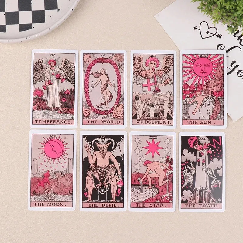 FREEME™ Pink Rider Waite Tarot Card Deck - Beginner Divination & Fortune Telling Set
