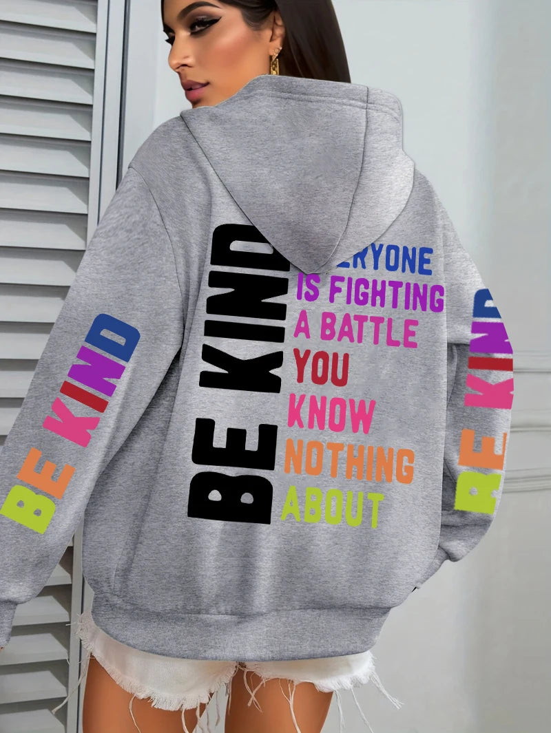 FREEME™ Be Kind Hoodie - Letter Print Fleece | Positive Vibes Streetwear
