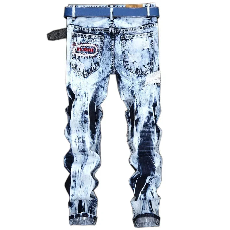 FREEME™ Men's Embroidered Patchwork Ripped Jeans - Slim Fit Motorcycle Denim