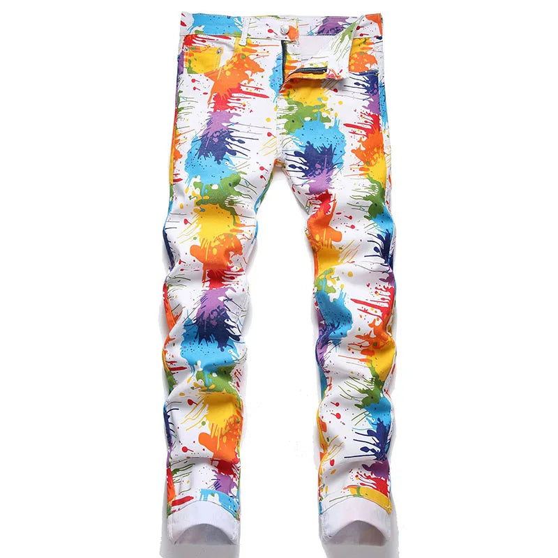 FREEME™ Men's Skinny Elastic 3D Print Jeans - Slim Fit Cotton Denim