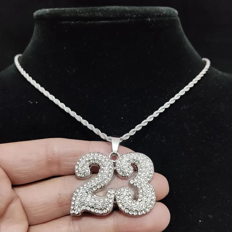 FREEME™ Hip Hop Number 23 Iced Out Pendant Necklace - Crystal Cuban Chain Unisex Jewelry