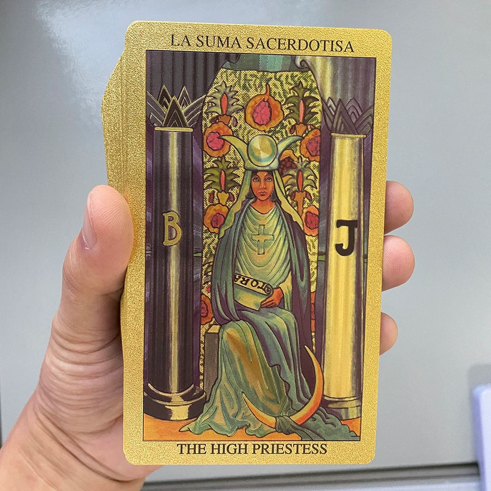 FREEME™ Golden Foil Bilingual Tarot Card Deck - English & Spanish Divination Set with Guide