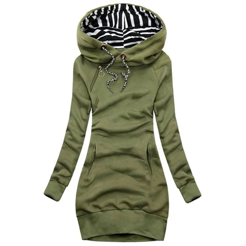 FREEME™ Casual Solid Hoodie Dress - Long Sleeve Drawstring Pullover