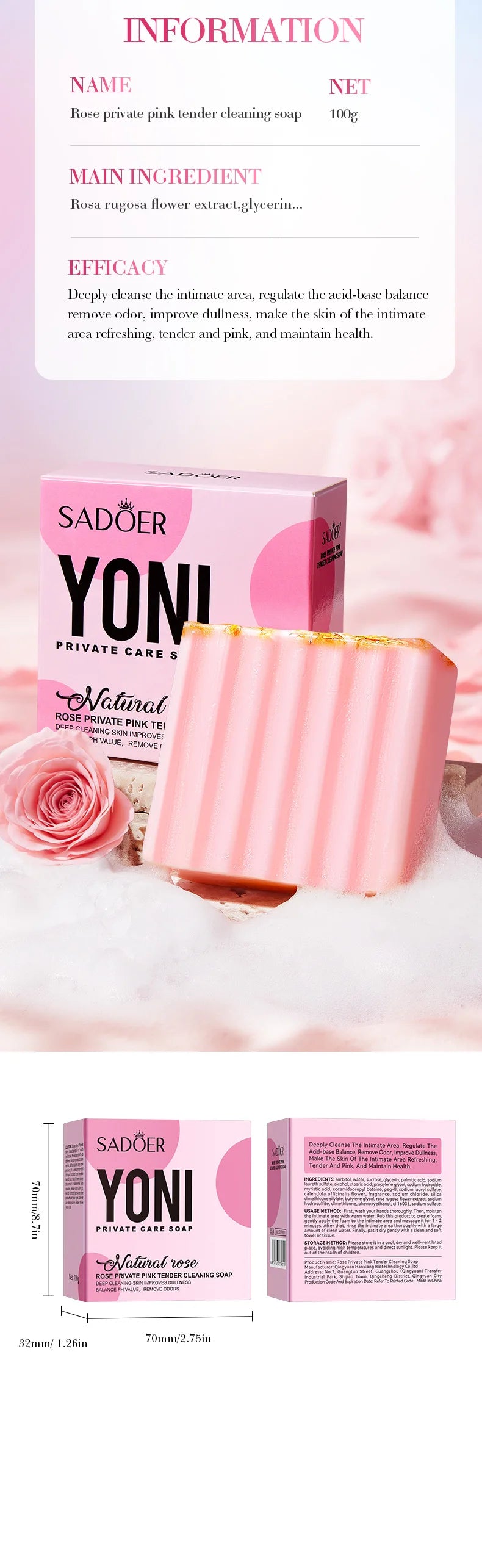 FREEME™ Rose Care Feminine Soap - pH Balanced Natural Handmade Bar for Deep Cleansing & Brightening