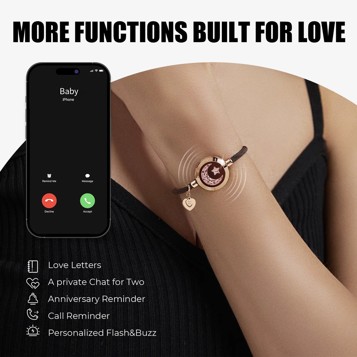 FREEME™ Long Distance Touch Bracelets for Couples - Light Up & Vibrate Smart Sun & Moon Love Bracelet Set