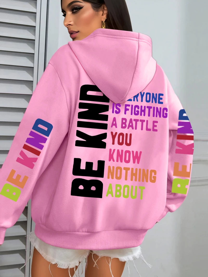 FREEME™ Be Kind Hoodie - Letter Print Fleece | Positive Vibes Streetwear