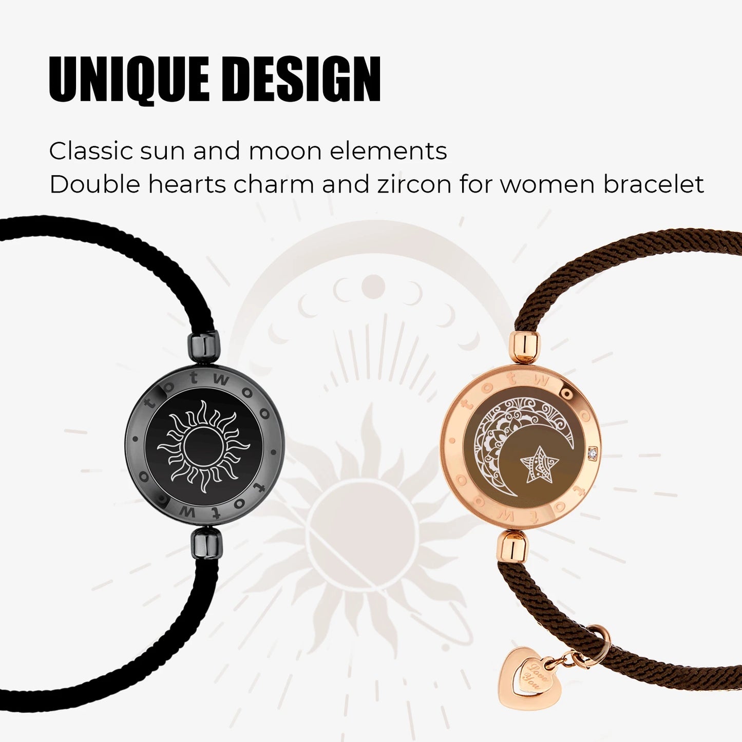 FREEME™ Long Distance Touch Bracelets for Couples - Light Up & Vibrate Smart Sun & Moon Love Bracelet Set