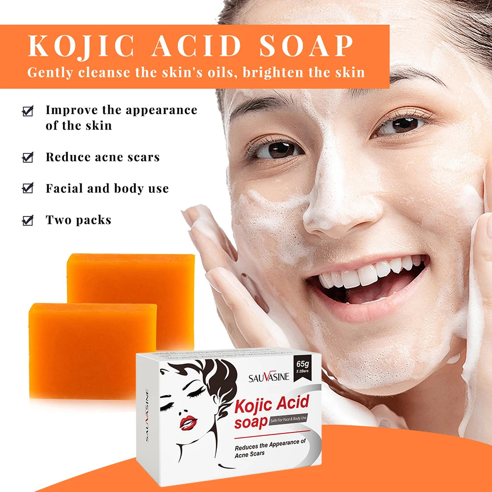 FREEME™ Kojic Acid Brightening Soap Duo - 2pc Natural Handmade Skin Exfoliator for Face & Body