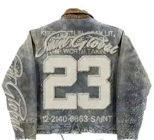 FREEME™ Y2K Denim Jacket & Jeans Set - Hip Hop Patchwork Embroidered Suit