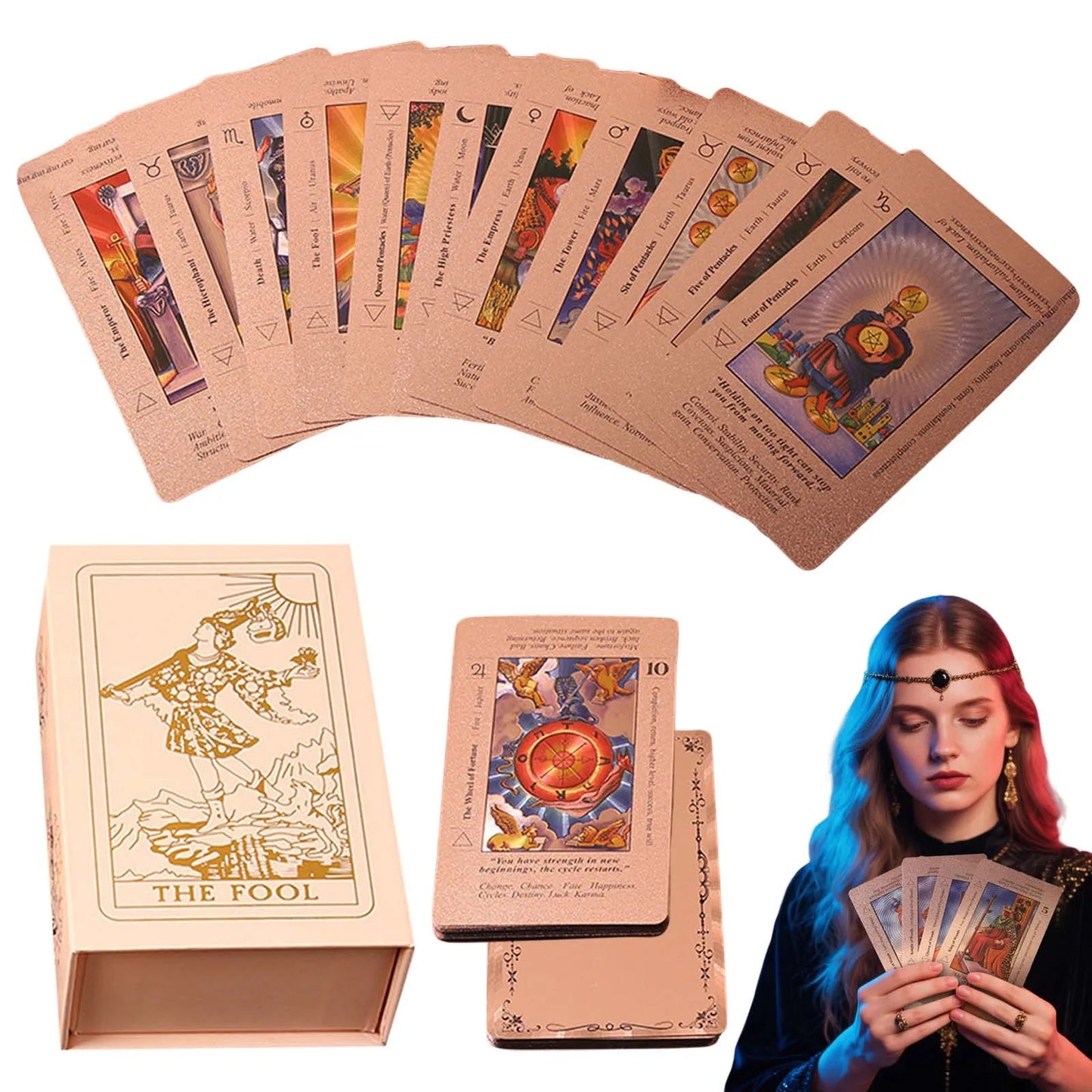 FREEME™ Rose Gold Tarot Card Deck Gift Set - 78-Card Divination Kit with Guidebook & Elegant Box