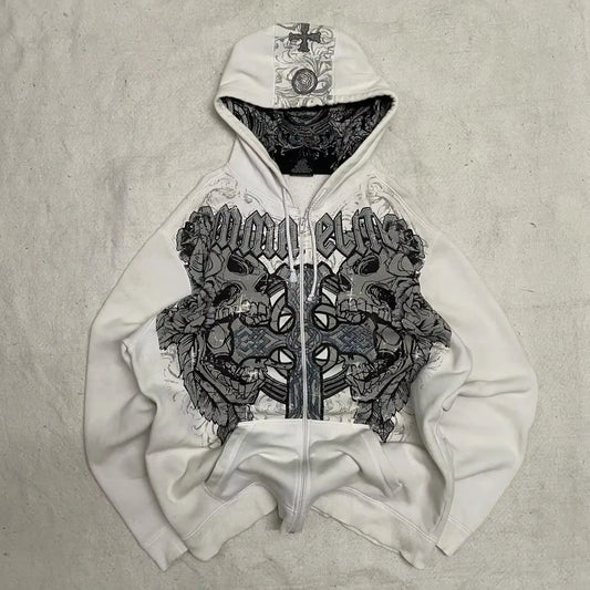 FREEME™ Y2K Hip Hop Zipper Hoodie - Vintage Streetwear | Unisex Fleece
