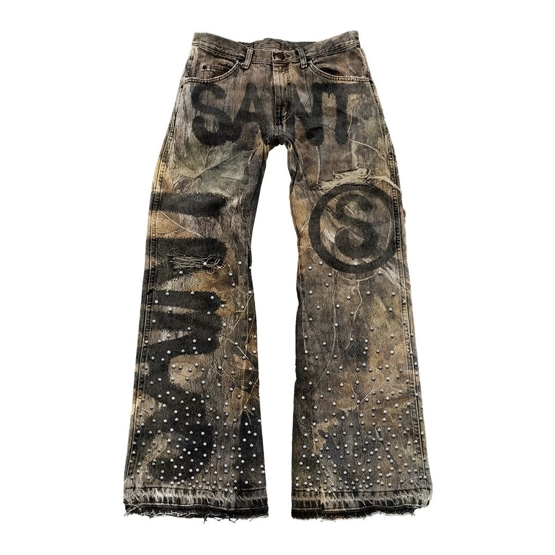 FREEME™ Y2K Denim Jacket & Jeans Set - Hip Hop Patchwork Embroidered Suit