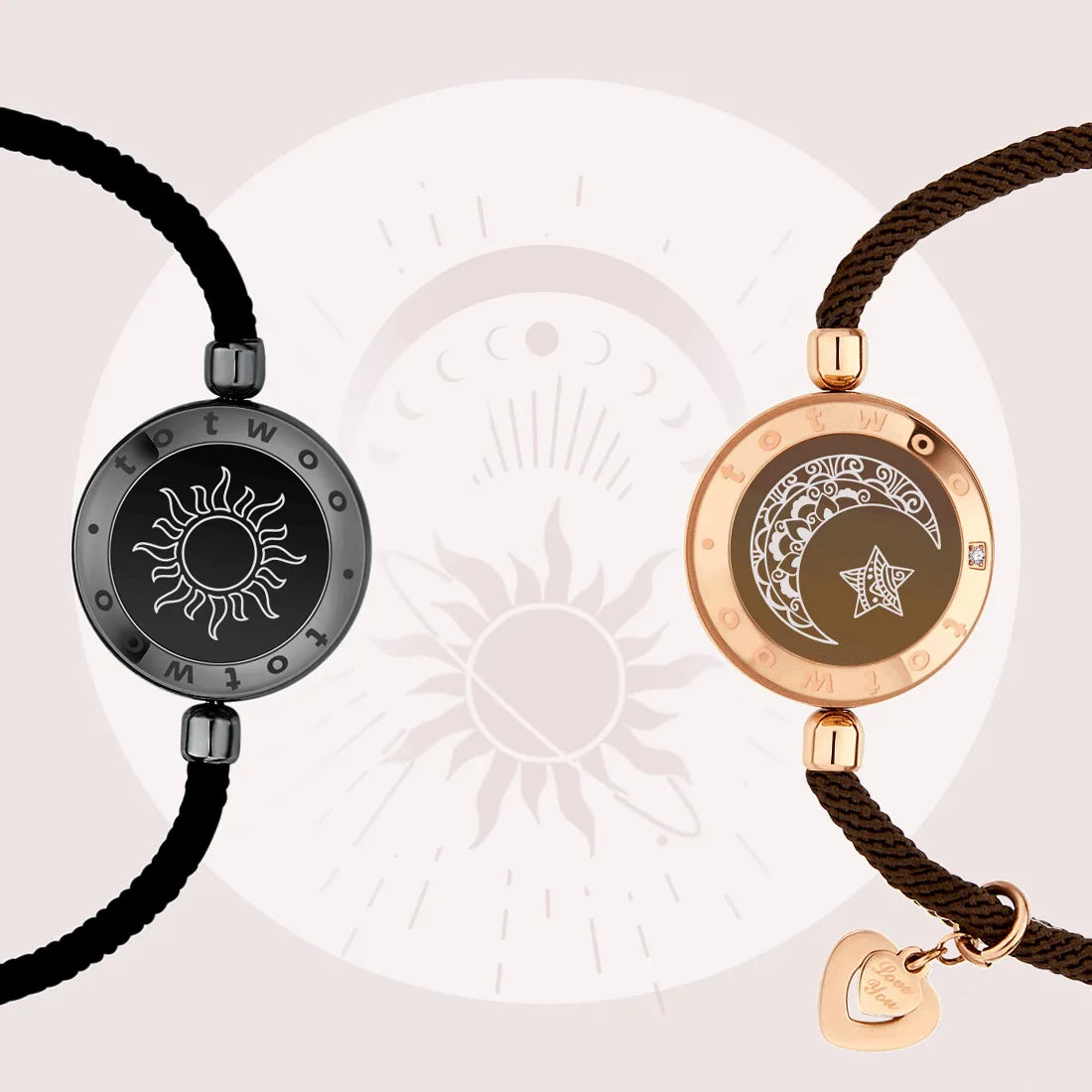 FREEME™ Long Distance Touch Bracelets for Couples - Light Up & Vibrate Smart Sun & Moon Love Bracelet Set
