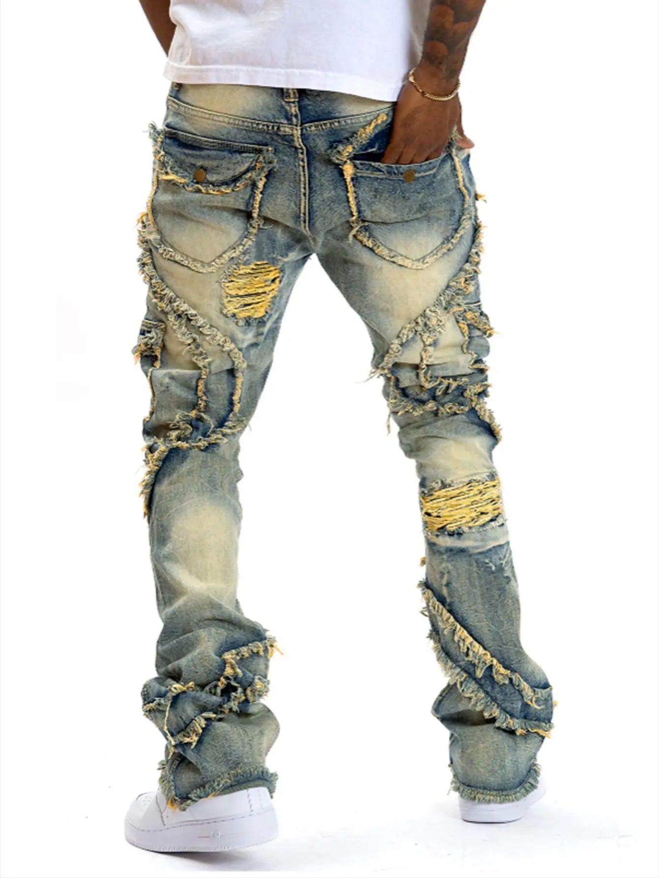 FREEME™ Men's Punk Ripped Flared Jeans - Retro Tassel Elastic Streetwear