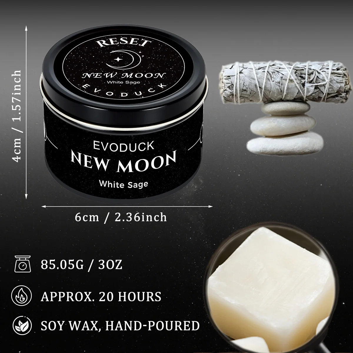 FREEME™ New Moon Manifestation Scented Candle - White Sage Law of Attraction 3oz