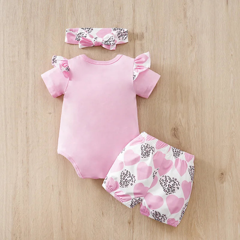 FREEME™ Mother's Day Baby Girl 3-Piece Set - Pink Hearts & Bow Design for 0-18 Months