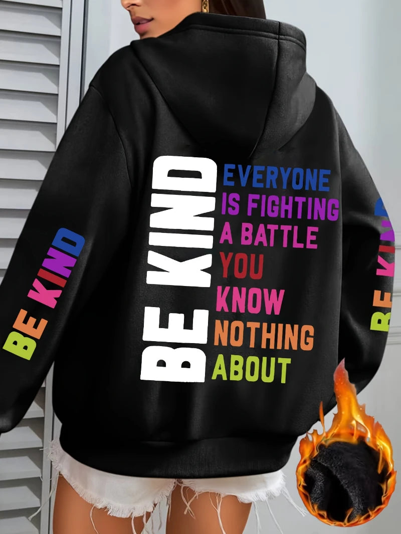 FREEME™ Be Kind Hoodie - Letter Print Fleece | Positive Vibes Streetwear