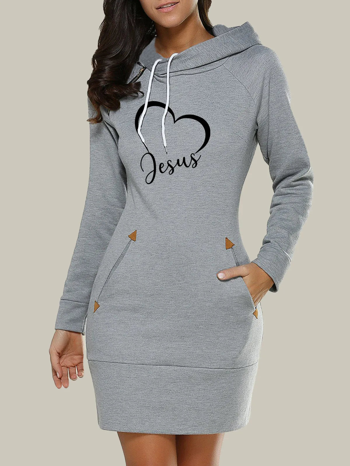 FREEME™ Women's Hooded Sweatshirt Dress - Casual Zip Neckline with Pockets