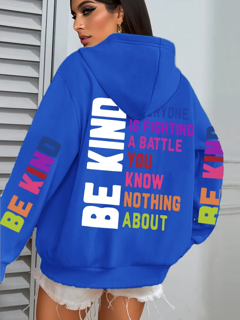 FREEME™ Be Kind Hoodie - Letter Print Fleece | Positive Vibes Streetwear