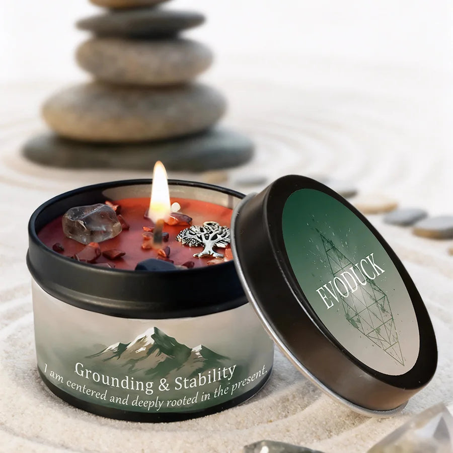 FREEME™ Vetiver & Cedarwood Crystal Candle - 3oz Grounding Scented Candle with Crystals