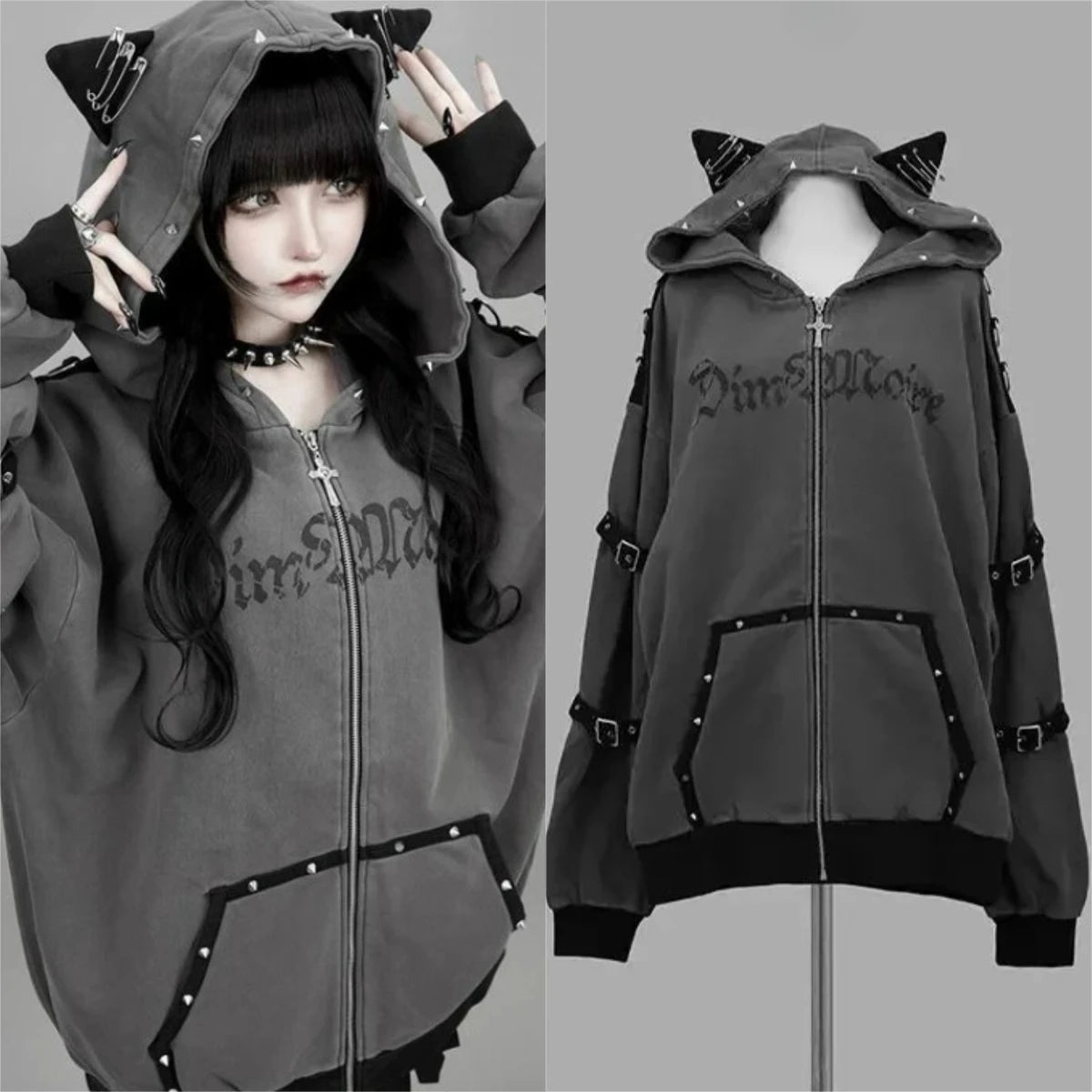 FREEME™ Grey Faux Fur Zipper Jacket - Y2K Vintage Hoodie | Slim Waist