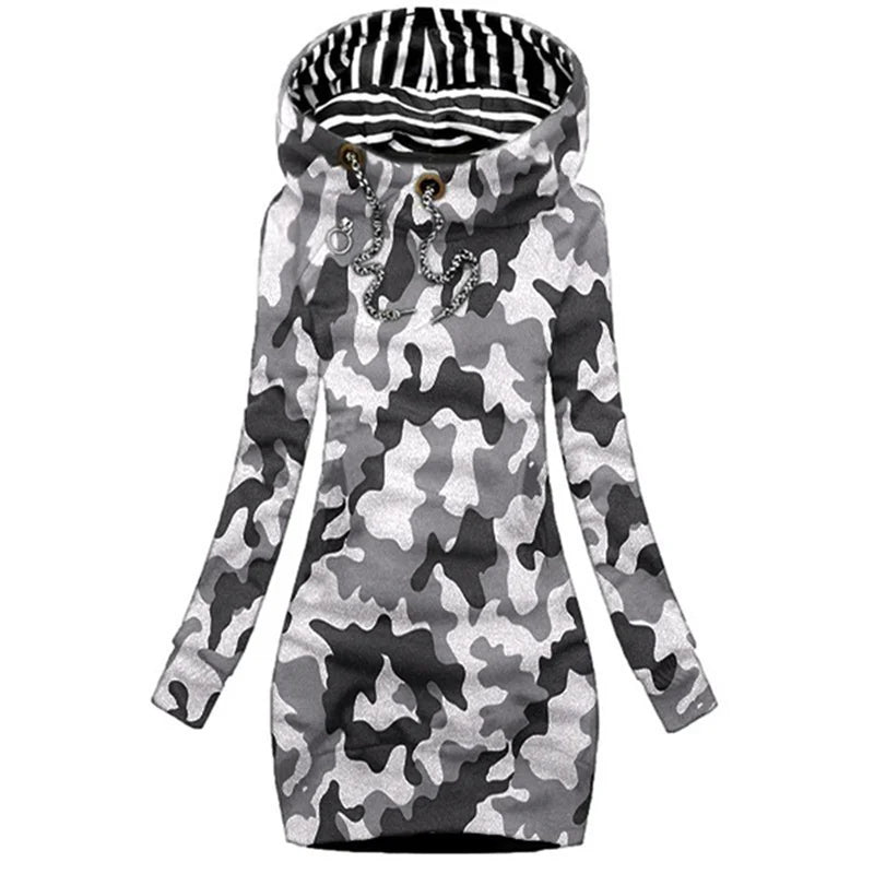 FREEME™ Casual Solid Hoodie Dress - Long Sleeve Drawstring Pullover