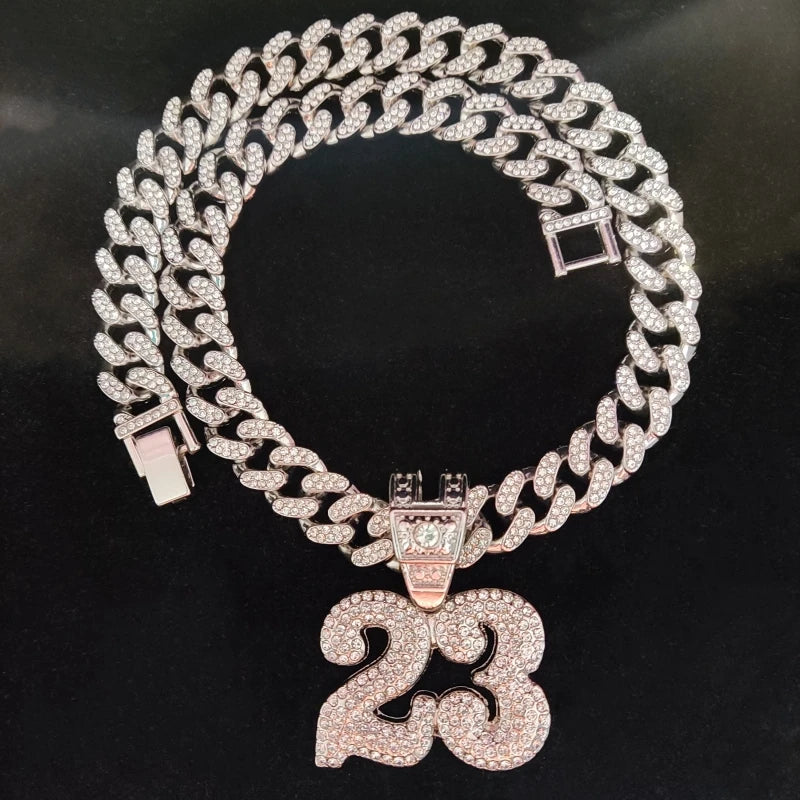 FREEME™ Hip Hop Number 23 Iced Out Pendant Necklace - Crystal Cuban Chain Unisex Jewelry