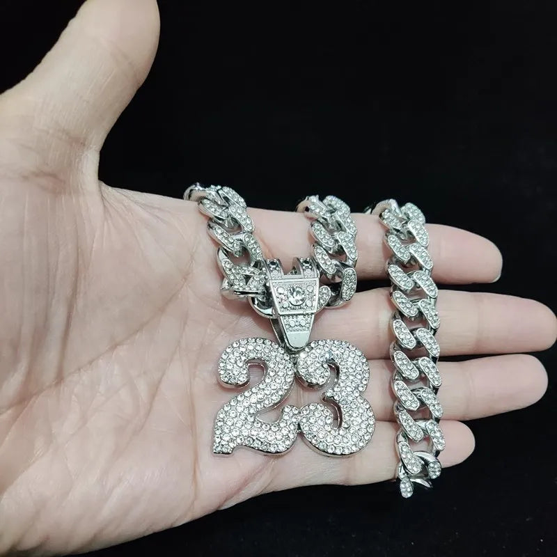 FREEME™ Hip Hop Number 23 Iced Out Pendant Necklace - Crystal Cuban Chain Unisex Jewelry